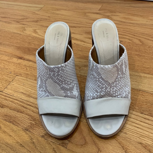 Rag & Bone Tristan Snake Print Mule Sandal Shoe Sz 9.5 White Python Leather 39.5 - Picture 16 of 16